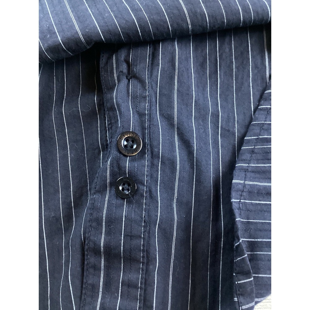 Harley Davidson Mens Sz M LS Black gray Pinstripe 2 Pockets Metal Logo Plaque - Picture 9 of 15